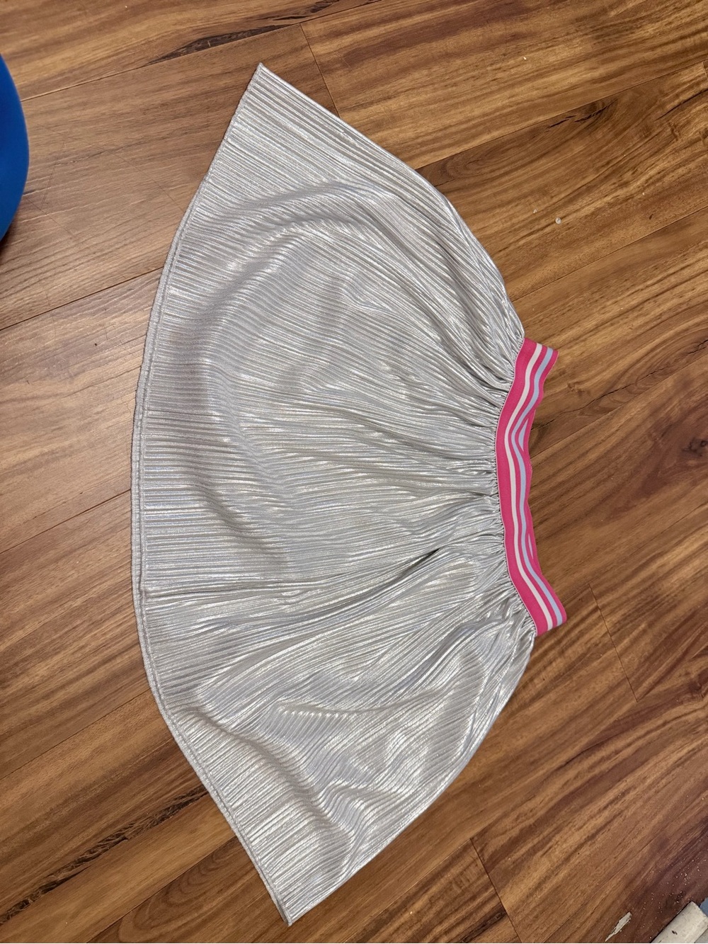 Metallic Silver Pleated Skirt with Pink Stripe Waistband